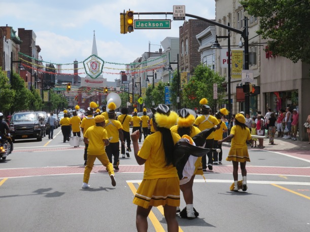The Malcolm X Shabazz Marching Band marching towards 5 points in the Ironbound